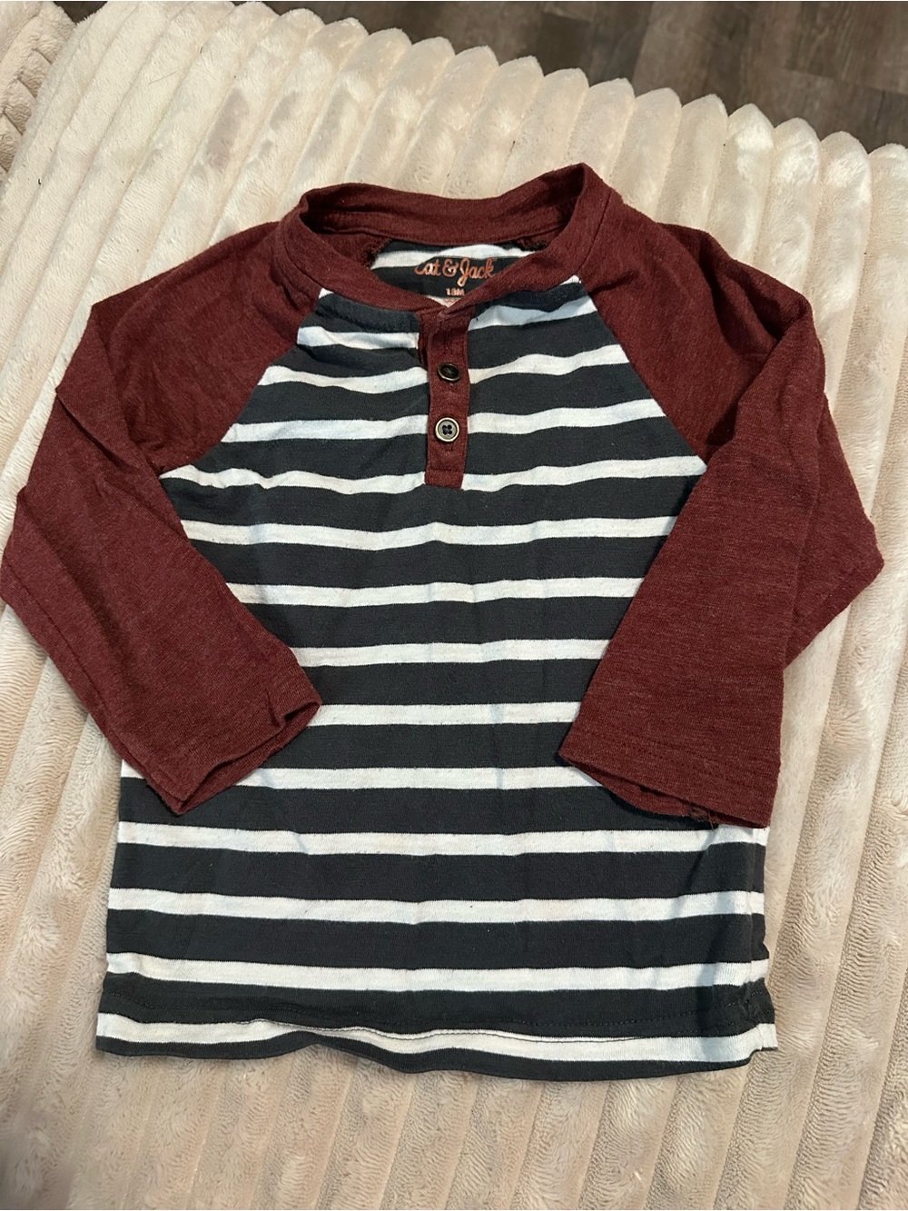 Cat & Jack Burgundy Raglan Henley with Black & White Stripes